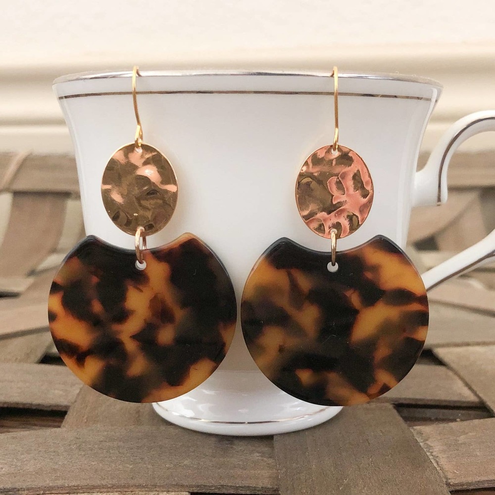 Sydney Tortoise Shell Drop Earrings - Dark Brown